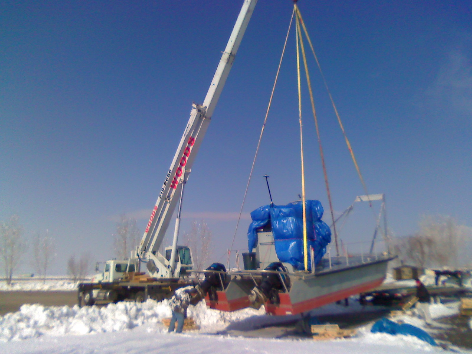 50 Ton Manitex Boom Truck Lifting Boat